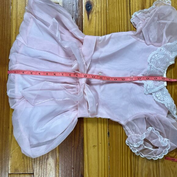 Vintage Le Maj Girl Ruffle Party Dress Size 4T Pink Satin White Lace Bubble Hem - Picture 5 of 16